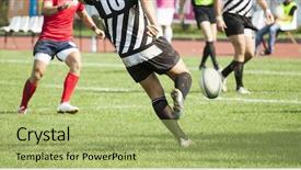  Presentation with rugby - Presentation theme having kickball - rugby player kicking the oval background and a mint green colored foreground