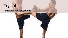  Presentation with kickboxing - Colorful PPT theme enhanced with kickboxing - attractive young kickboxers fighting backdrop and a soft green colored foreground