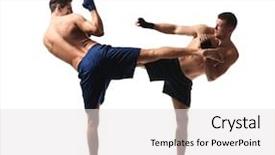  Presentation with kickboxing - Slide set featuring kickboxing - attractive young kickboxers fighting background and a light gray colored foreground