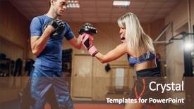  Presentation with kickboxing - Presentation theme with kickboxing - female kickboxer practicing hand punch background and a tawny brown colored foreground