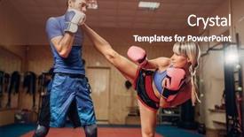  Presentation with muay thai kickboxing kickboxer boxing - Presentation theme featuring kickboxing - female kickboxer with male personal background and a tawny brown colored foreground