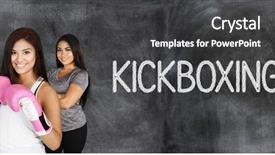  Presentation with group fitness - Slide set having kickboxing - group of women doing background and a dark gray colored foreground