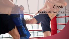  Presentation with boxing - Presentation consisting of kickboxing - kick-boxing fighter training with instructor background and a coral colored foreground
