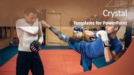  Presentation with kickboxing - Audience pleasing PPT theme consisting of kickboxing - kickboxer practicing kicking with personal backdrop and a tawny brown colored foreground