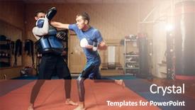  Presentation with muay thai kickboxing kickboxer boxing - Presentation theme having kickboxing - male kickboxer in gloves practicing background and a red colored foreground