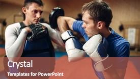  Presentation with muay thai kickboxing kickboxer boxing - Presentation theme featuring kickboxing - male kickboxer in gloves practicing background and a coral colored foreground