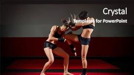  Presentation with kickboxing - Amazing theme having kickboxing - two kickboxers women in sports backdrop and a dark gray colored foreground