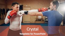  Presentation with human anatomy male muscles - Presentation theme having kickboxing - two male kickboxers practicing background and a coral colored foreground