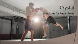  Presentation with kickboxing - Beautiful presentation theme featuring kickboxing - two strong kickboxers fighting backdrop and a light gray colored foreground