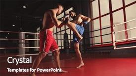  Presentation with kickboxing - PPT theme featuring kickboxing - young professional kickboxers training background and a tawny brown colored foreground