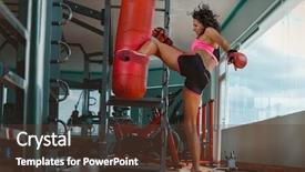  Presentation with kickboxing - Amazing presentation theme having kickboxing young woman punching kicking backdrop and a tawny brown colored foreground