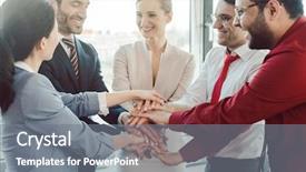  Presentation with diversity hands - Audience pleasing presentation design consisting of kicking - diversity team of business people backdrop and a gray colored foreground