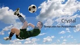  Presentation with soccer - Slides enhanced with kicking ball during sunny day background and a  colored foreground