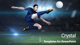  Presentation with football blue - Audience pleasing slide set consisting of football player in blue kicking in a football pitch under spotlights backdrop and a ocean colored foreground