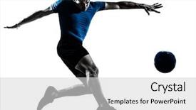  Presentation with flying - Amazing PPT theme having kicking playing soccer football player backdrop and a light gray colored foreground