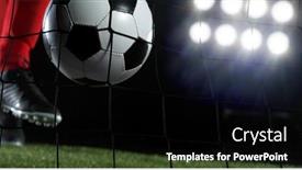  Presentation with soccer net - Slide deck having kicking-soccer-ball-into-net background and a black colored foreground