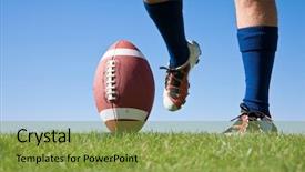  Presentation with low angle view of fictitious - Beautiful slide set featuring kickoff - football kick low angle backdrop and a gold colored foreground