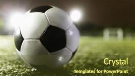 Presentation with sports field - Beautiful slide deck featuring kickoff - soccer ball on sports field backdrop and a tawny brown colored foreground