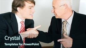  Presentation with project - Slides featuring kickoff meeting - two businesspeople younger background and a wine colored foreground