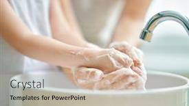  Presentation with viruses - PPT theme having kid-and-adult-are-washing background and a soft green colored foreground