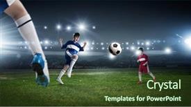  Presentation with soccer - Amazing PPT theme having kid boy in red uniform backdrop and a tawny brown colored foreground