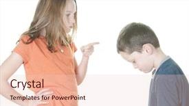  Presentation with girl - Cool new presentation theme with kid bullying - older girl scolding younger boy backdrop and a lemonade colored foreground