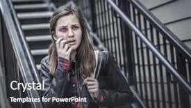  Presentation with frightened child - Presentation design with kid bullying - young badly bruised and frightened background and a dark gray colored foreground