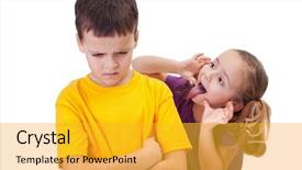  Presentation with angry kid - Amazing theme having kid bullying - young girl mocking angry boy backdrop and a gold colored foreground