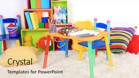  Presentation with interior - Cool new PPT theme with kid club - interior of classroom at school backdrop and a lemonade colored foreground