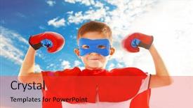  Presentation with crime - Amazing presentation theme having kid crime - boy dressed as superhero backdrop and a red colored foreground