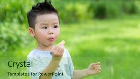  Presentation with snack - Beautiful presentation theme featuring kid eating with snack at outdoor backdrop and a seafoam green colored foreground