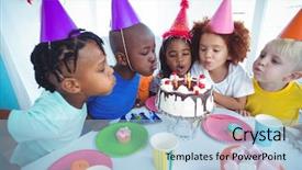  Presentation with birthday party - PPT theme enhanced with kid enjoying a birthday party background and a light blue colored foreground