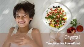  Presentation with organic - Slides with kid-enjoying-summer-organic-kitchen background and a coral colored foreground