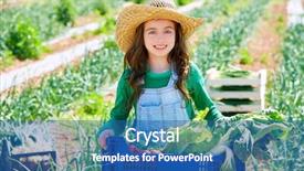  Presentation with harvest - Beautiful slide deck featuring kid farmer girl in vegetables backdrop and a  colored foreground