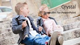  Presentation with sister - Presentation having kid fashion - brother and sister outdoors background and a soft green colored foreground