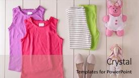  Presentation with fashion accessories - Beautiful PPT theme featuring kid fashion - flat lay children clothing backdrop and a coral colored foreground