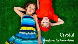  Presentation with college education happy smiling - PPT theme enhanced with kid fashion - happy smiling girl and boy background and a forest green colored foreground