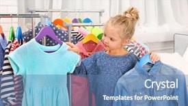  Presentation with clothes - PPT theme having kid fashion - little girl trying background and a teal colored foreground