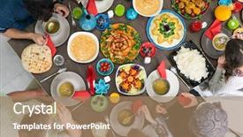  Presentation with family and home love concept - Audience pleasing PPT theme consisting of kid friendly menu - family and friends gathering together backdrop and a coral colored foreground