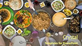  Presentation with eating - Presentation theme having kid friendly menu - top view of family background and a tawny brown colored foreground