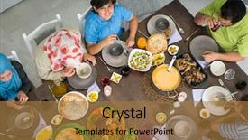  Presentation with eating - Presentation theme with kid friendly menu - top view of family background and a coral colored foreground