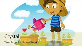  Presentation with gardening - Slide set having kid gardening with water - eps background and a yellow colored foreground