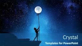  Presentation with moon - PPT theme featuring kid-girl-catching-moon-mixed background and a ocean colored foreground