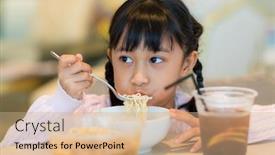  Presentation with instant noodles - Presentation with kid-girl-eat-instant-noodles background and a coral colored foreground