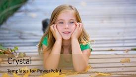  Presentation with yellow wood - Colorful slide deck enhanced with kid girl in autumn wood deck with yellow leaves relaxed outdoor backdrop and a coral colored foreground