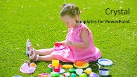  Presentation with food - Colorful PPT theme enhanced with kid girl playing with food backdrop and a  colored foreground