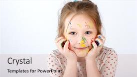  Presentation with cheerful - Presentation theme enhanced with kid girl showing her hands background and a  colored foreground