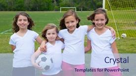  Presentation with soccer girls - Presentation theme enhanced with kid girls team at sport background and a sky blue colored foreground