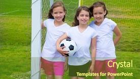  Presentation with soccer girls - PPT theme enhanced with kid girls team at sports background and a  colored foreground