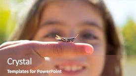  Presentation with hand holding puzzle piece - Audience pleasing PPT layouts consisting of kid hand holding grasshopper bug backdrop and a  colored foreground